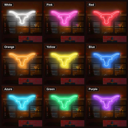 Longhorn Bull Head Man Cave LED Neon Sign Home Garage Wall Decoration color grid