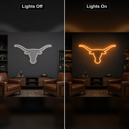 Longhorn Bull Head Man Cave LED Neon Sign Home Garage Wall Decoration day and night comparison