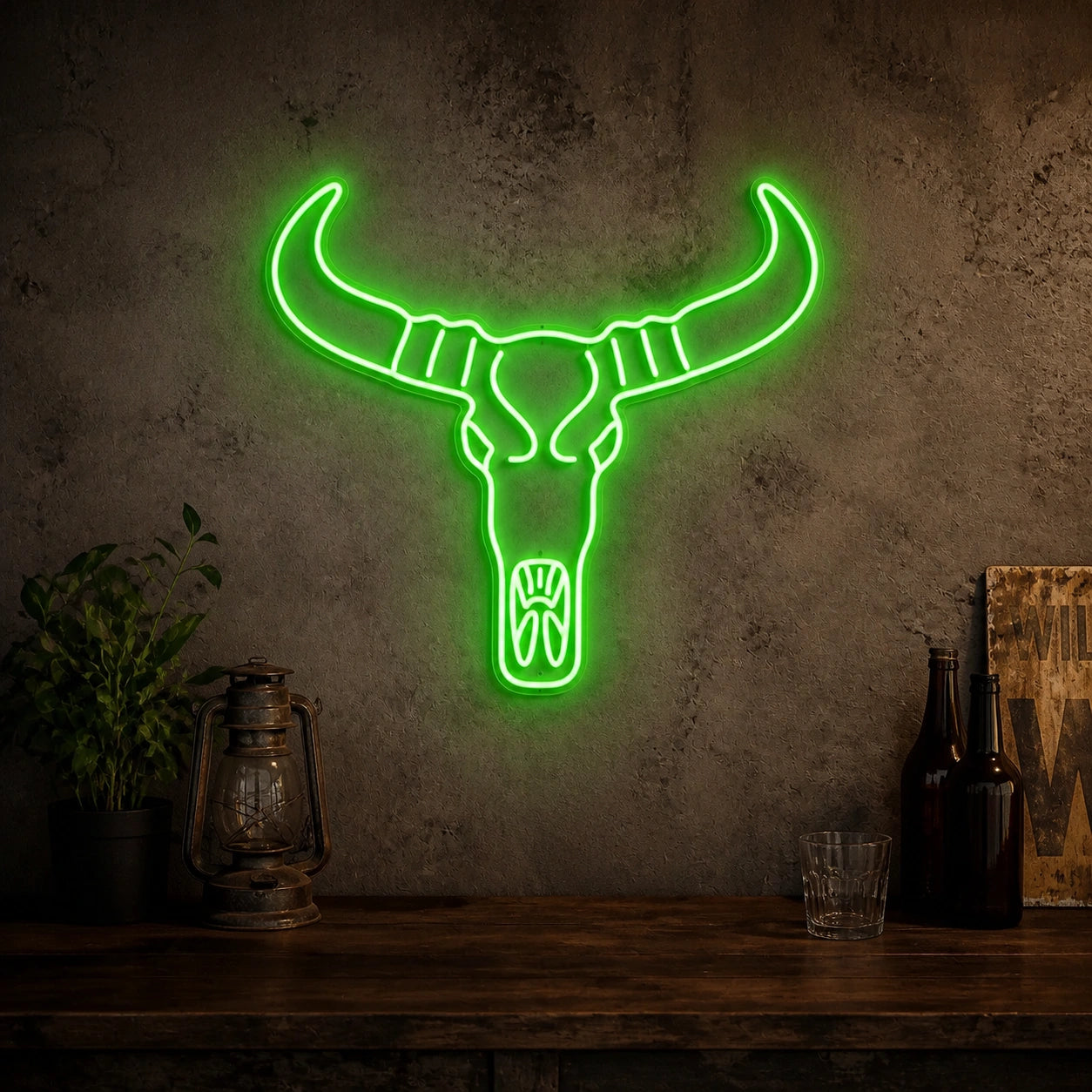 Longhorn Bull Skull Wall Decor Vintage LED Neon Sign real lifestyle scene