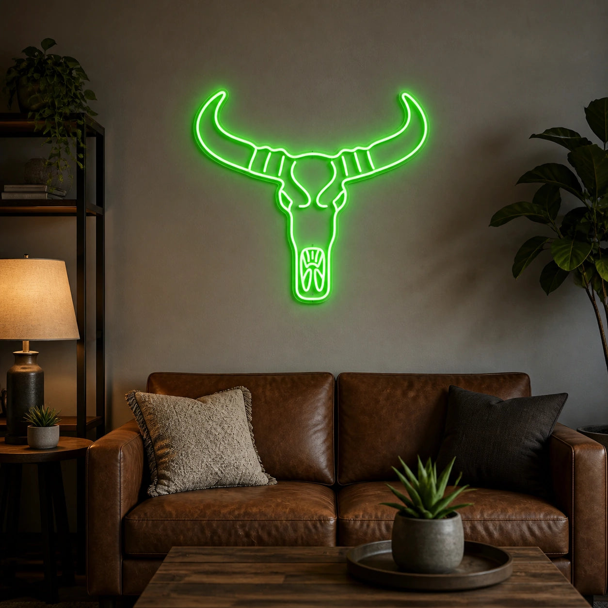 Longhorn Bull Skull Wall Decor Vintage LED Neon Sign size image