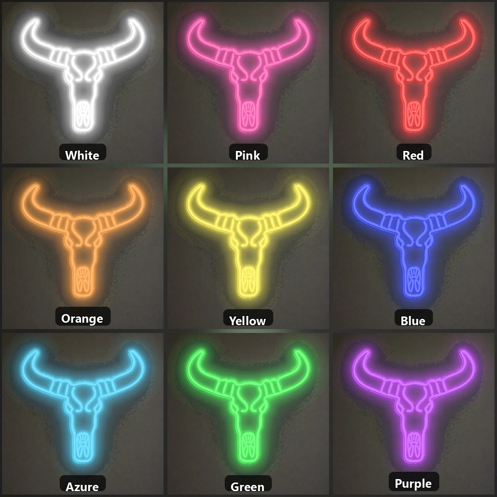 Longhorn Bull Skull Wall Decor Vintage LED Neon Sign color grid