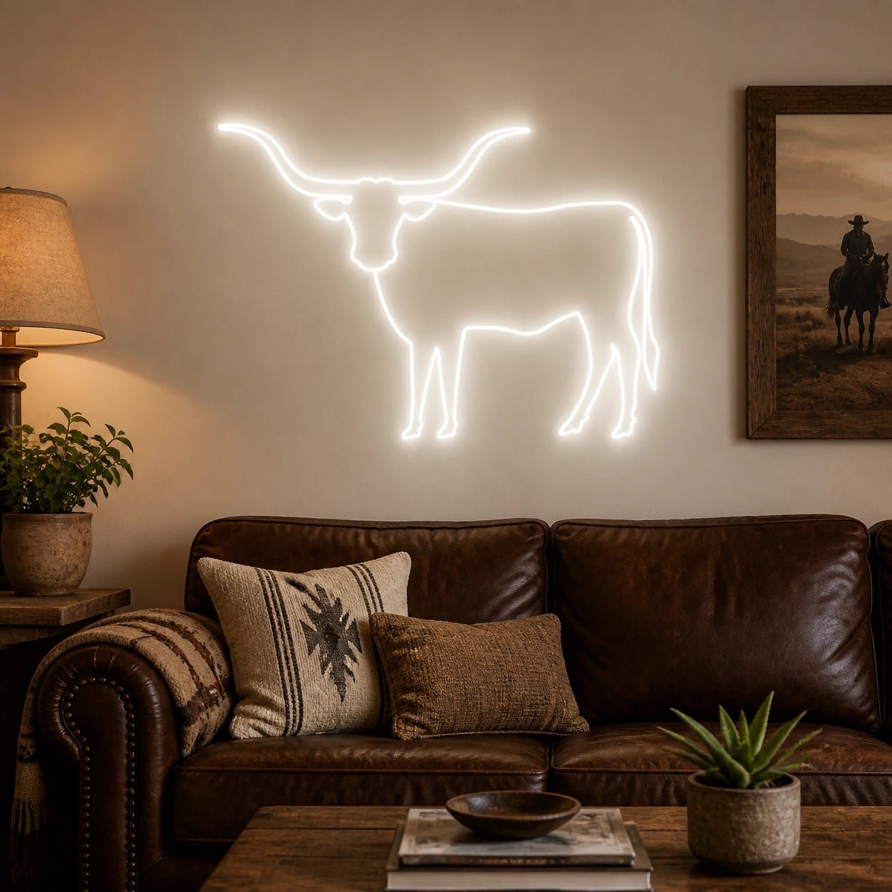 Longhorn Cattle Couch Cowboy Hat Vintage LED Neon Sign - Shineneon