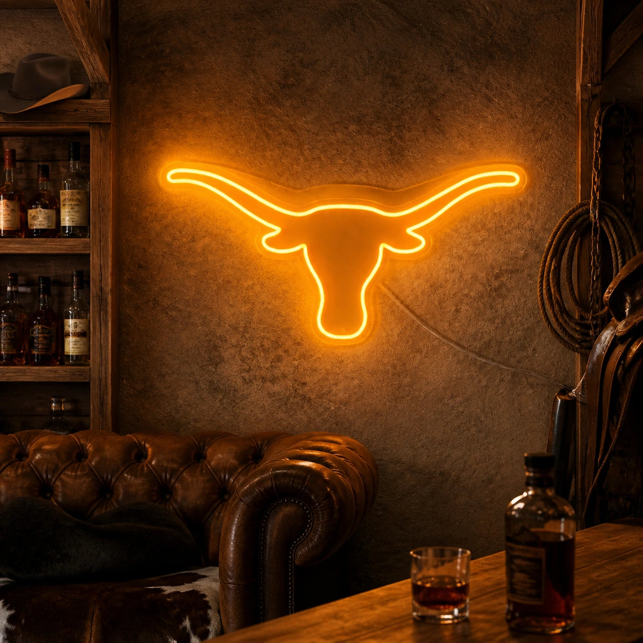 Longhorn Head Outline Vintage LED Neon Sign high-converting product image