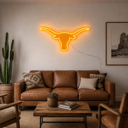 Longhorn Head Outline Vintage LED Neon Sign size image
