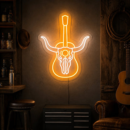 Longhorn Skull Acoustic Guitar Vintage LED Neon Sign high-converting product image