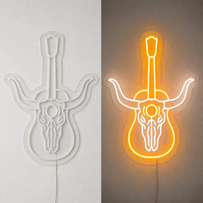 Longhorn Skull Acoustic Guitar Vintage LED Neon Sign - Shineneon