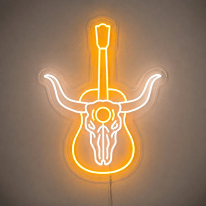 Longhorn Skull Acoustic Guitar Vintage LED Neon Sign - Shineneon