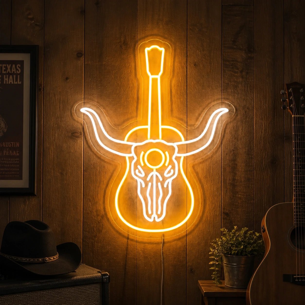 Longhorn Skull Acoustic Guitar Vintage LED Neon Sign - Shineneon