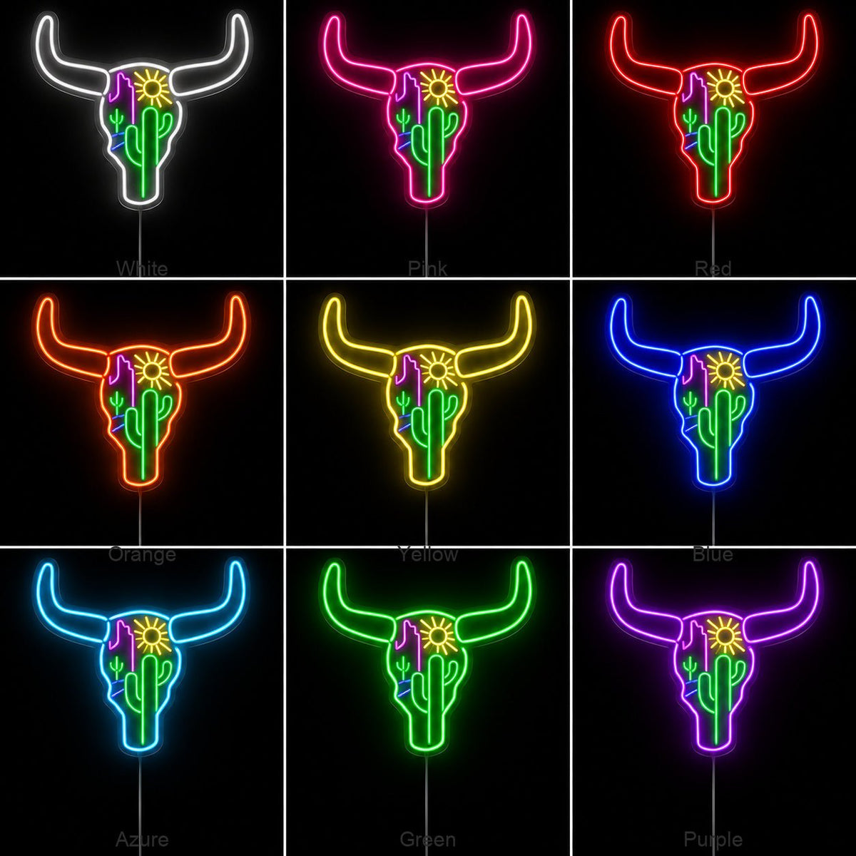 Longhorn Skull Cactus Desert LED Neon Sign - Shineneon