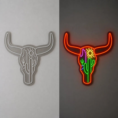 Longhorn Skull Cactus Desert Vintage LED Neon Sign - Shineneon