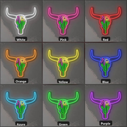 Longhorn Skull Cactus Desert Vintage LED Neon Sign - Shineneon