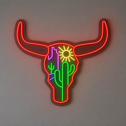 Longhorn Skull Cactus Desert Vintage LED Neon Sign - Shineneon