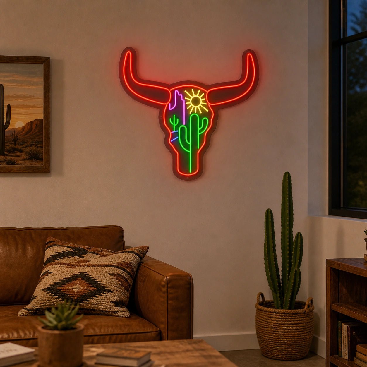 Longhorn Skull Cactus Desert Vintage LED Neon Sign - Shineneon