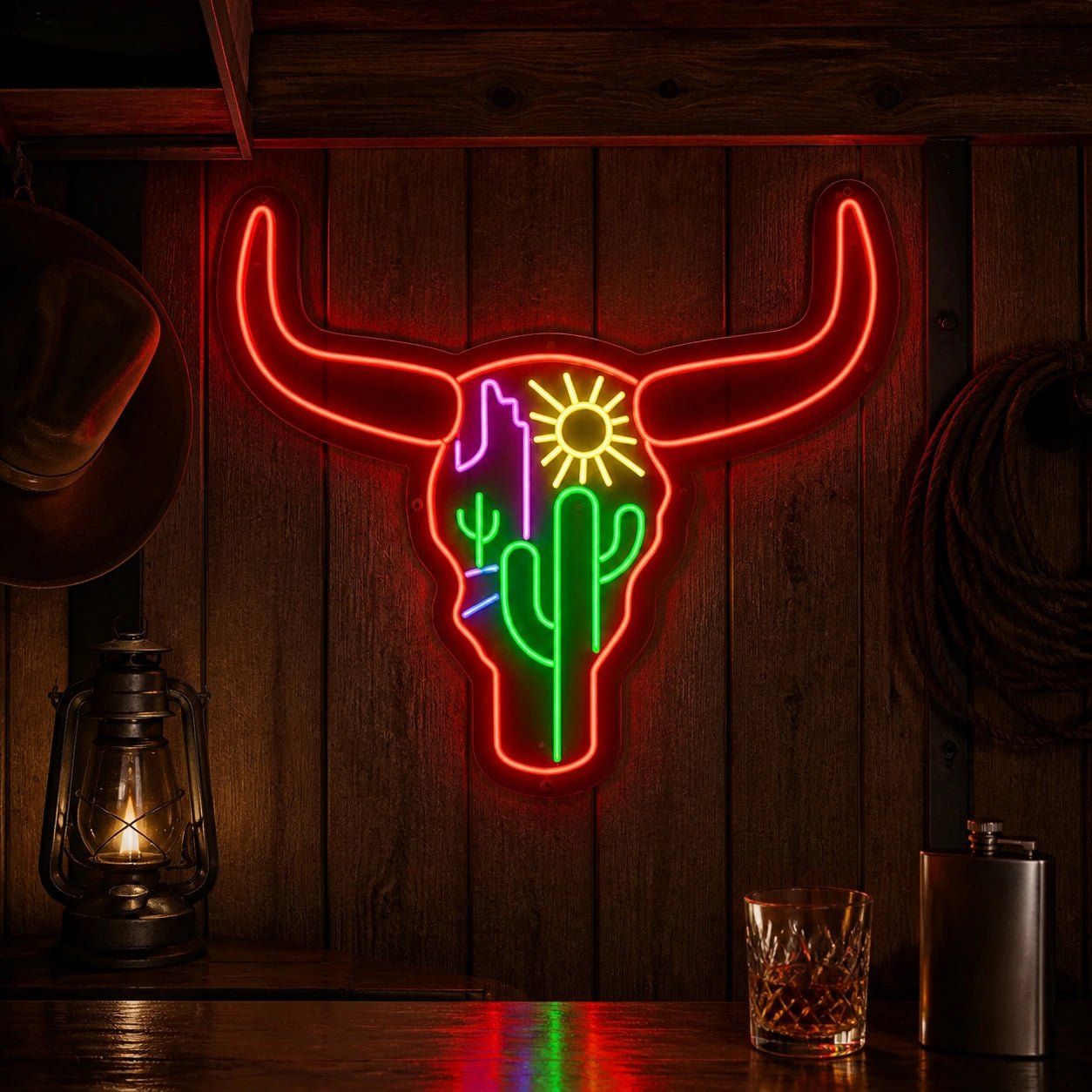 Longhorn Skull Cactus Desert Vintage LED Neon Sign - Shineneon