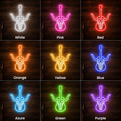 Longhorn Skull Guitar LED Neon Sign color grid
