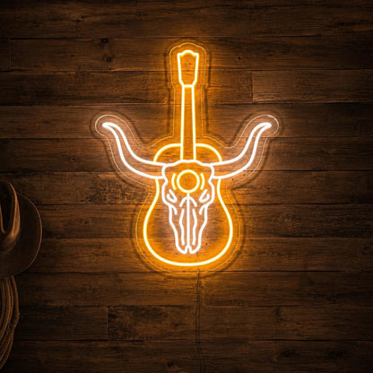 Longhorn Skull Guitar LED Neon Sign - Shineneon