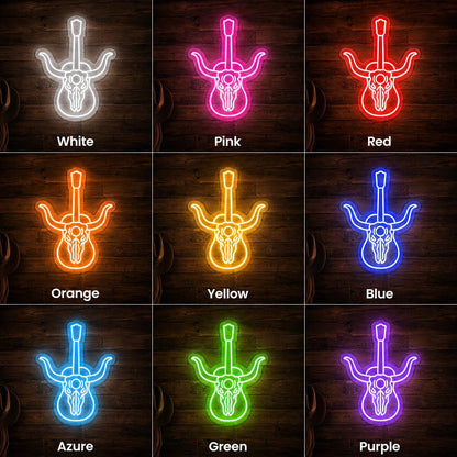 Longhorn Skull Guitar LED Neon Sign - Shineneon