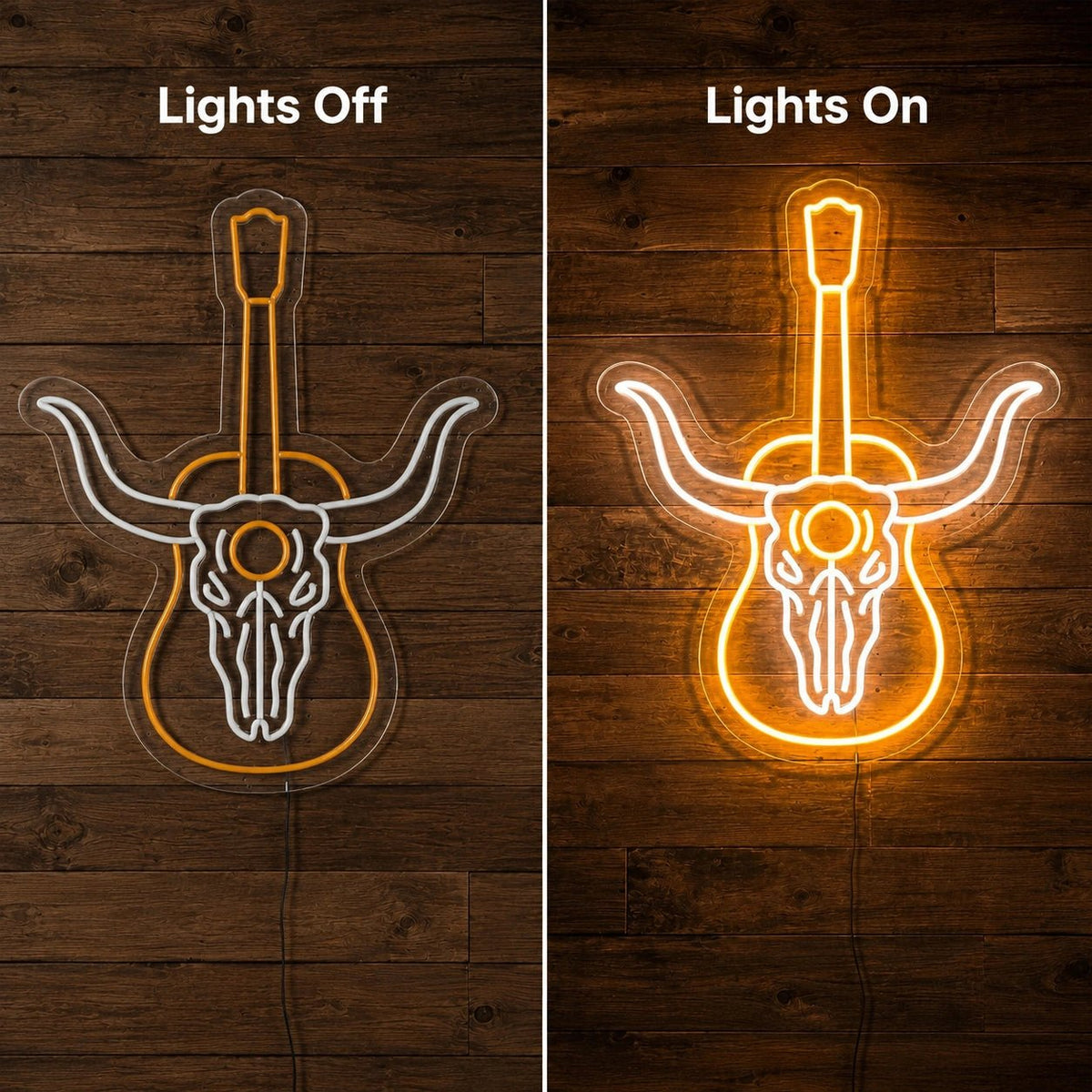Longhorn Skull Guitar LED Neon Sign - Shineneon