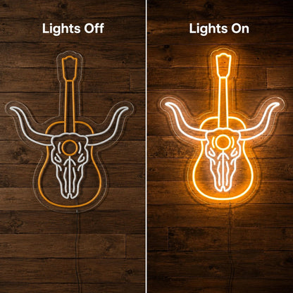 Longhorn Skull Guitar LED Neon Sign - Shineneon