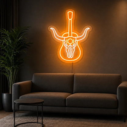 Longhorn Skull Guitar LED Neon Sign - Shineneon