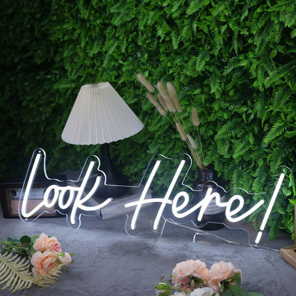 Look Here White Led Neon Sign - Shineneon