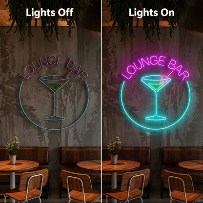 Lounge Bar Martini Neon Sign LED Neon Sign day and night comparison