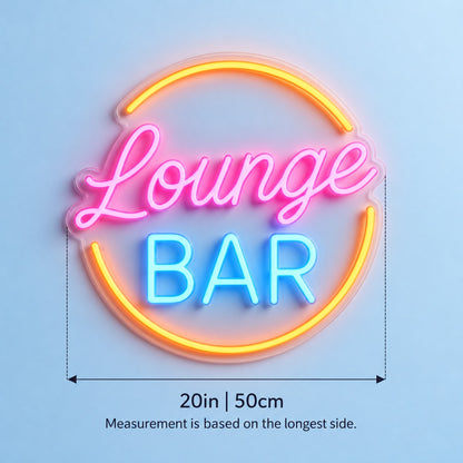 Lounge Bar LED Neon Sign - size guide