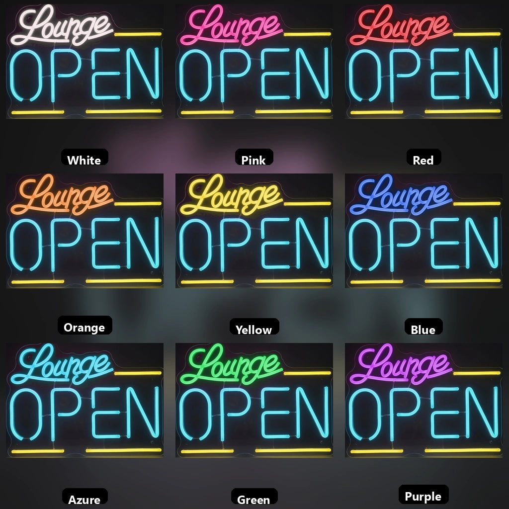 Lounge Open Business LED Neon Sign - 05 Color Grid