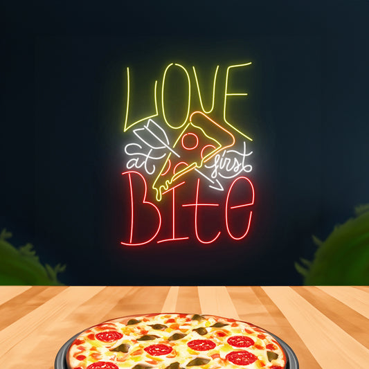 Love At First Bite Pizza Neon Sign