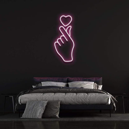 Love At Your Fingertips Pink Heart Hand Gesture Led Neon Sign For Bedroom Wall Decor | Shineneon