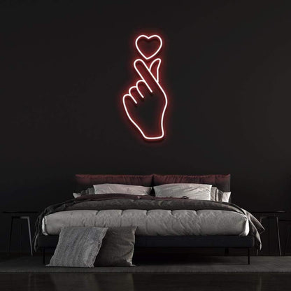 Love At Your Fingertips Pink Heart Hand Gesture Led Neon Sign For Bedroom Wall Decor | Shineneon