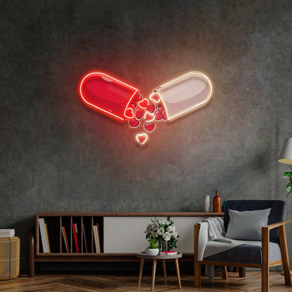 Love Capsule Hearts Uv Printed Led Neon Sign For Home Cafe Decor | Shineneon