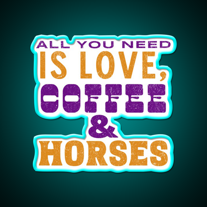 Love Coffee And Horses Cafe Led Neon Sign Espresso Bar Art Rgb Color