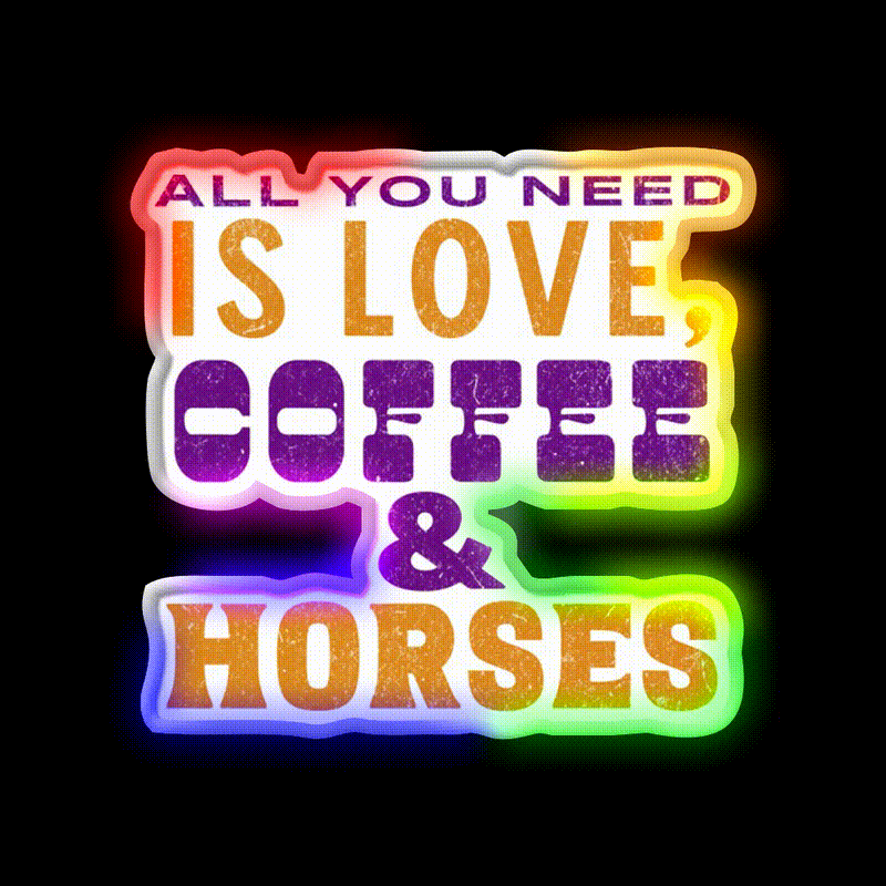 Love Coffee And Horses Cafe Led Neon Sign Espresso Bar Art Rgb Color