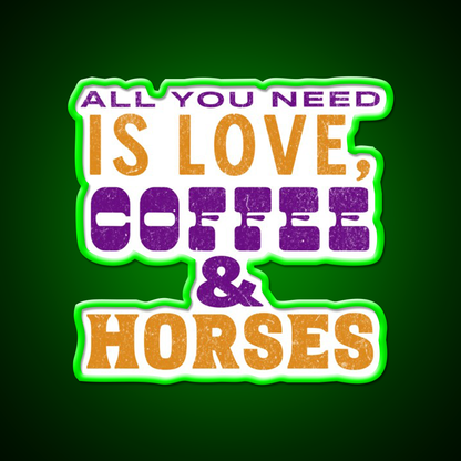 Love Coffee And Horses Cafe Led Neon Sign Espresso Bar Art Rgb Color