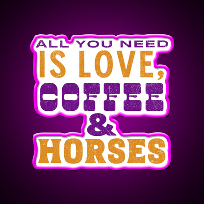Love Coffee And Horses Cafe Led Neon Sign Espresso Bar Art Rgb Color