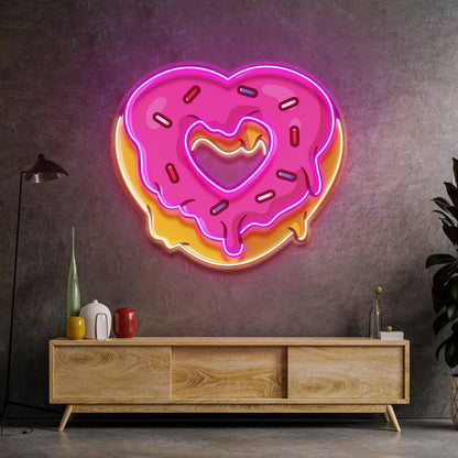 Love Doughnut Pink Yellow Heart Uv Printed Led Neon Sign For Home Sweet Shop Decor | Shineneon