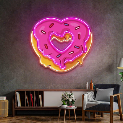 Love Doughnut Pink Yellow Heart Uv Printed Led Neon Sign For Home Sweet Shop Decor | Shineneon