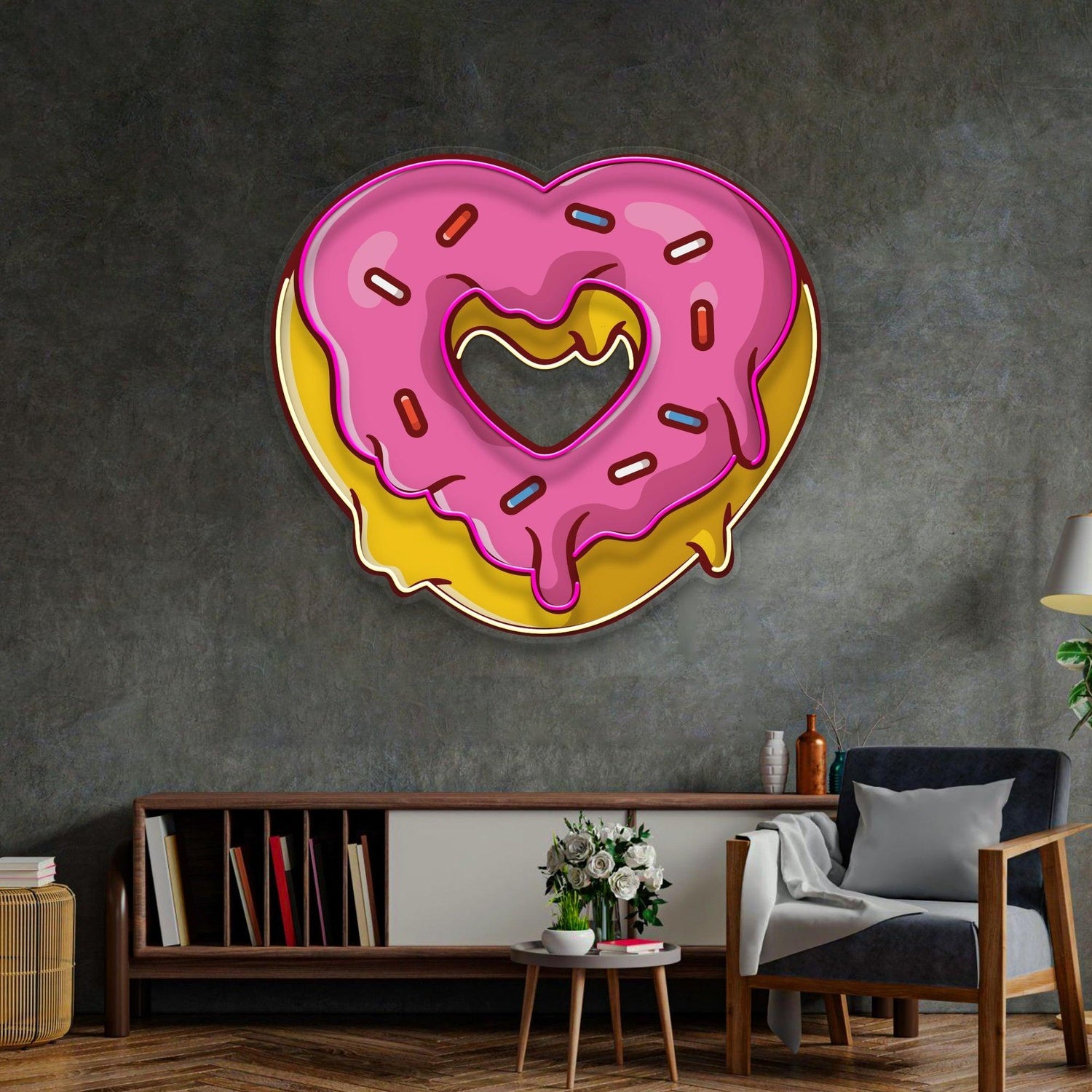 Love Doughnut Pink Yellow Heart Uv Printed Led Neon Sign For Home Sweet Shop Decor | Shineneon