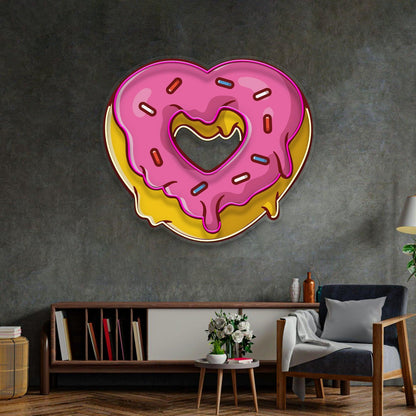 Love Doughnut Pink Yellow Heart Uv Printed Led Neon Sign For Home Sweet Shop Decor | Shineneon