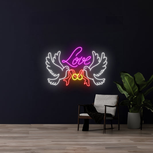 Love Dove Rings Neon Sign Couple Bird Neon Light