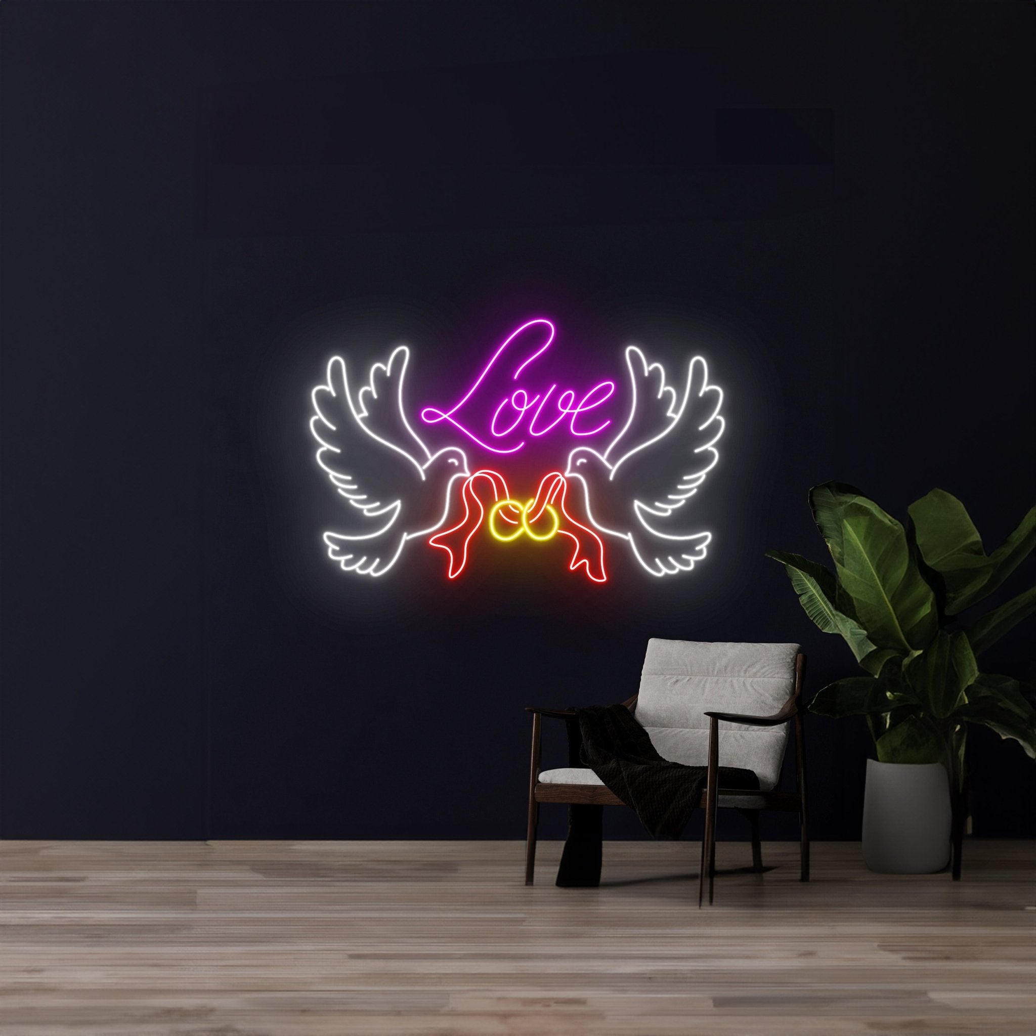 Love Dove Rings Neon Sign Couple Bird Neon Light - Shineneon