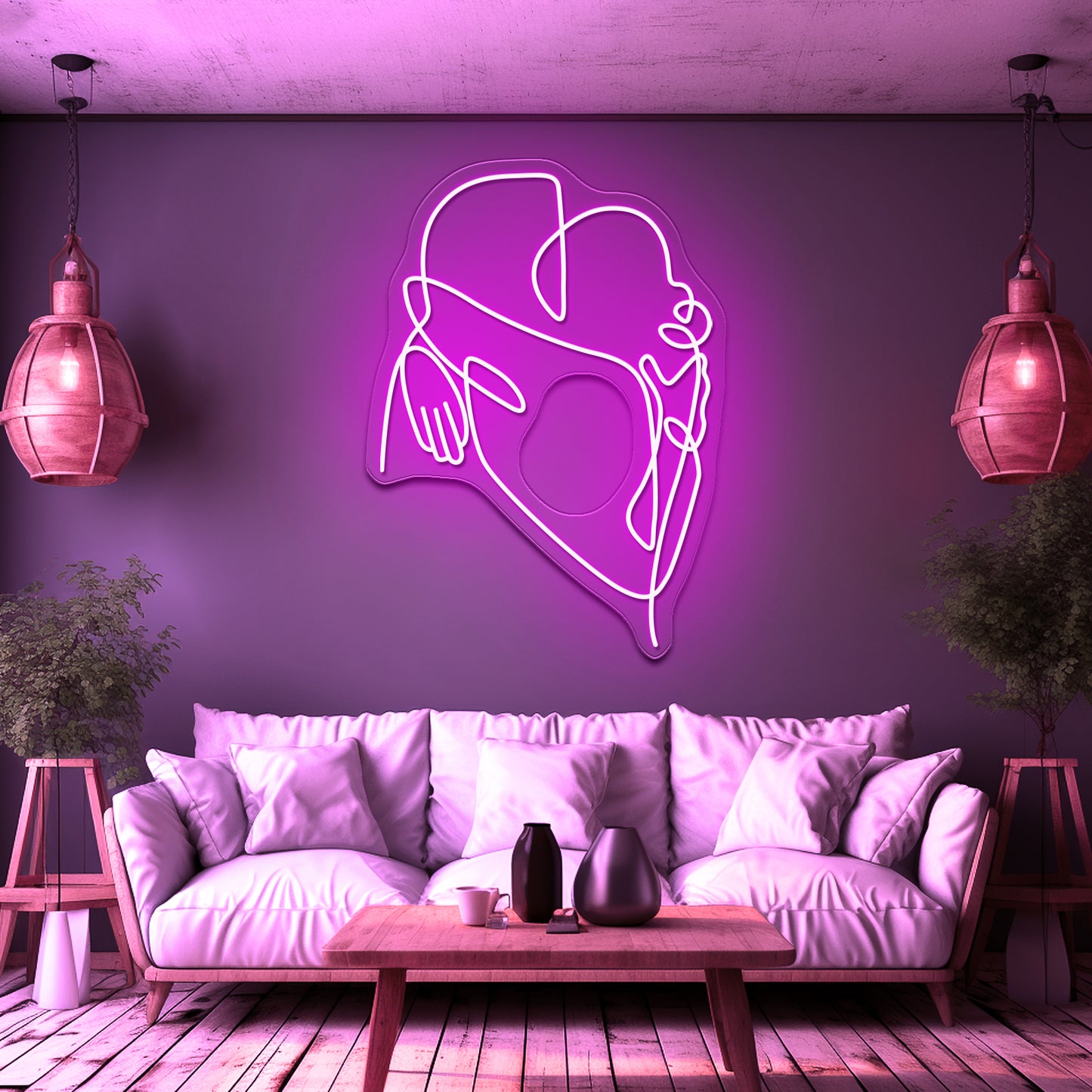 Love Hug Line Art Wall Artwork Neon Signs