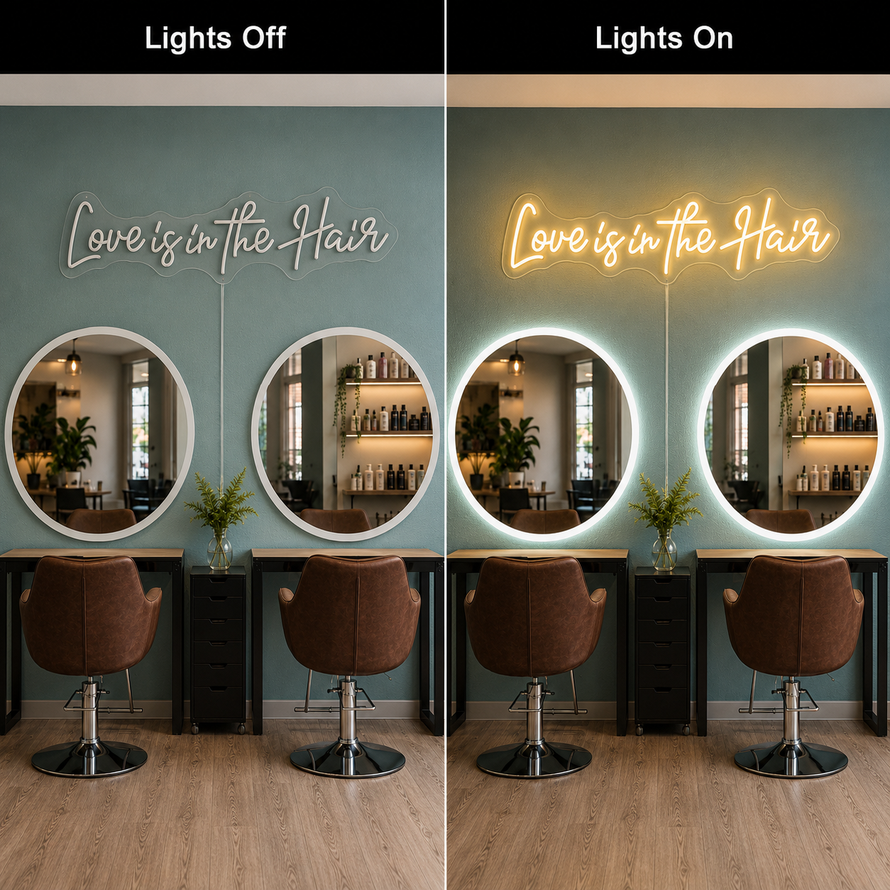 Love Is In The Hair LED Neon Sign Home Decor Wall Neon Sign - 06 Day Night Comparison