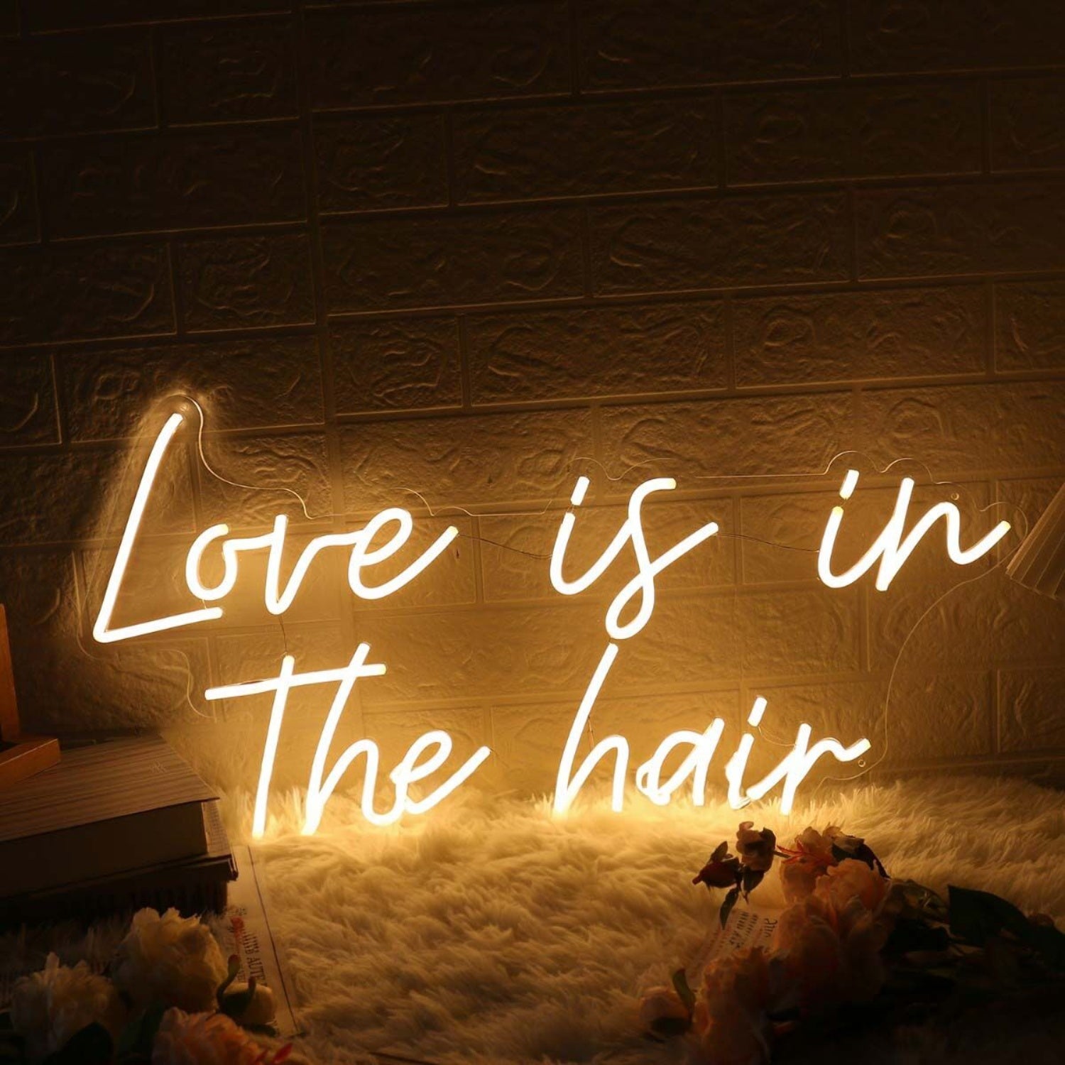 Love Is In The Hair Yellow Led Neon Sign For Beauty Salons | Shineneon