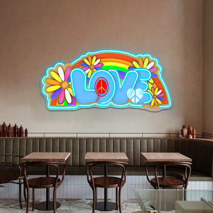 Love Retro Peace Sign Hippy Art Wall Artwork Neon Signs