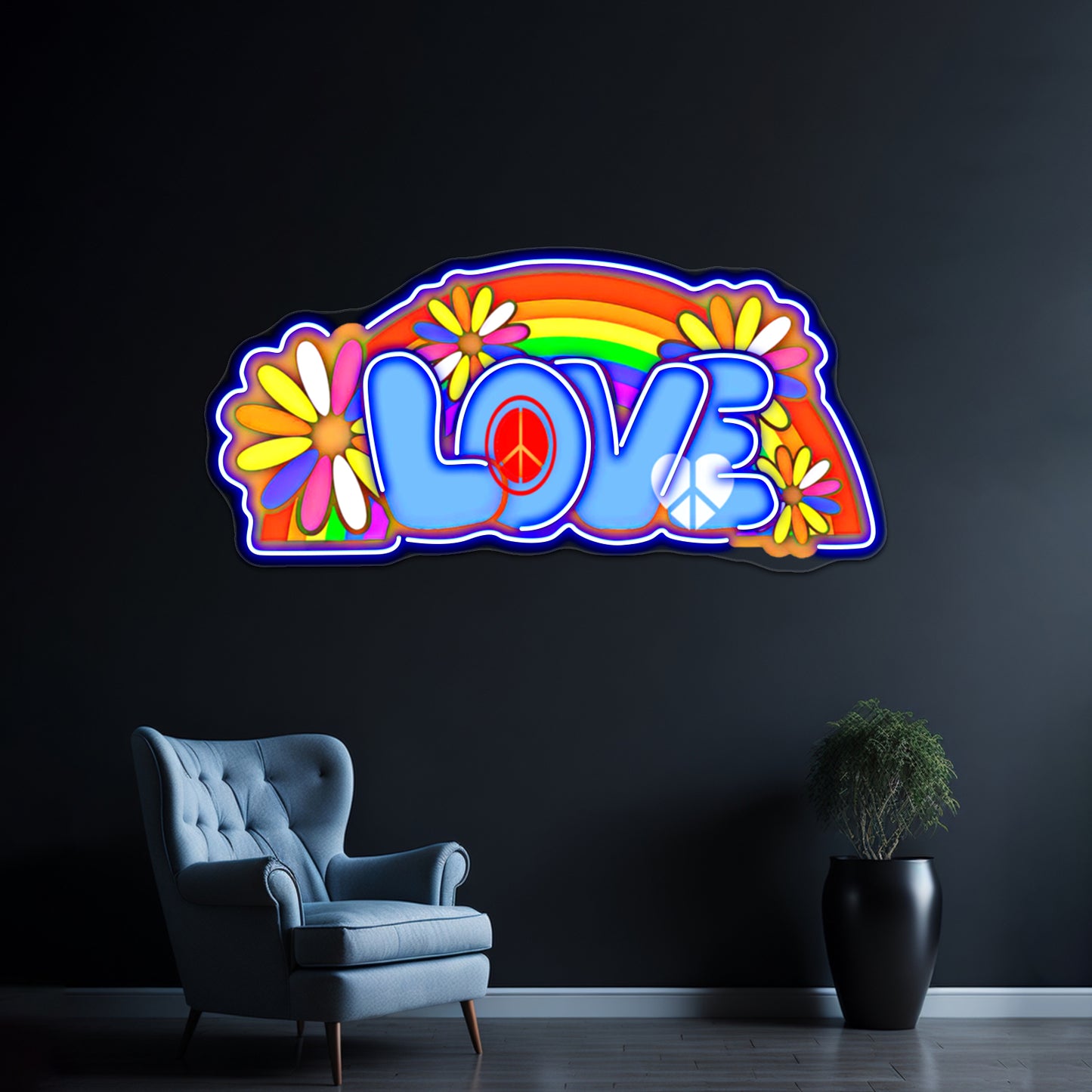 Love Retro Peace Sign Hippy Art Wall Artwork Neon Signs