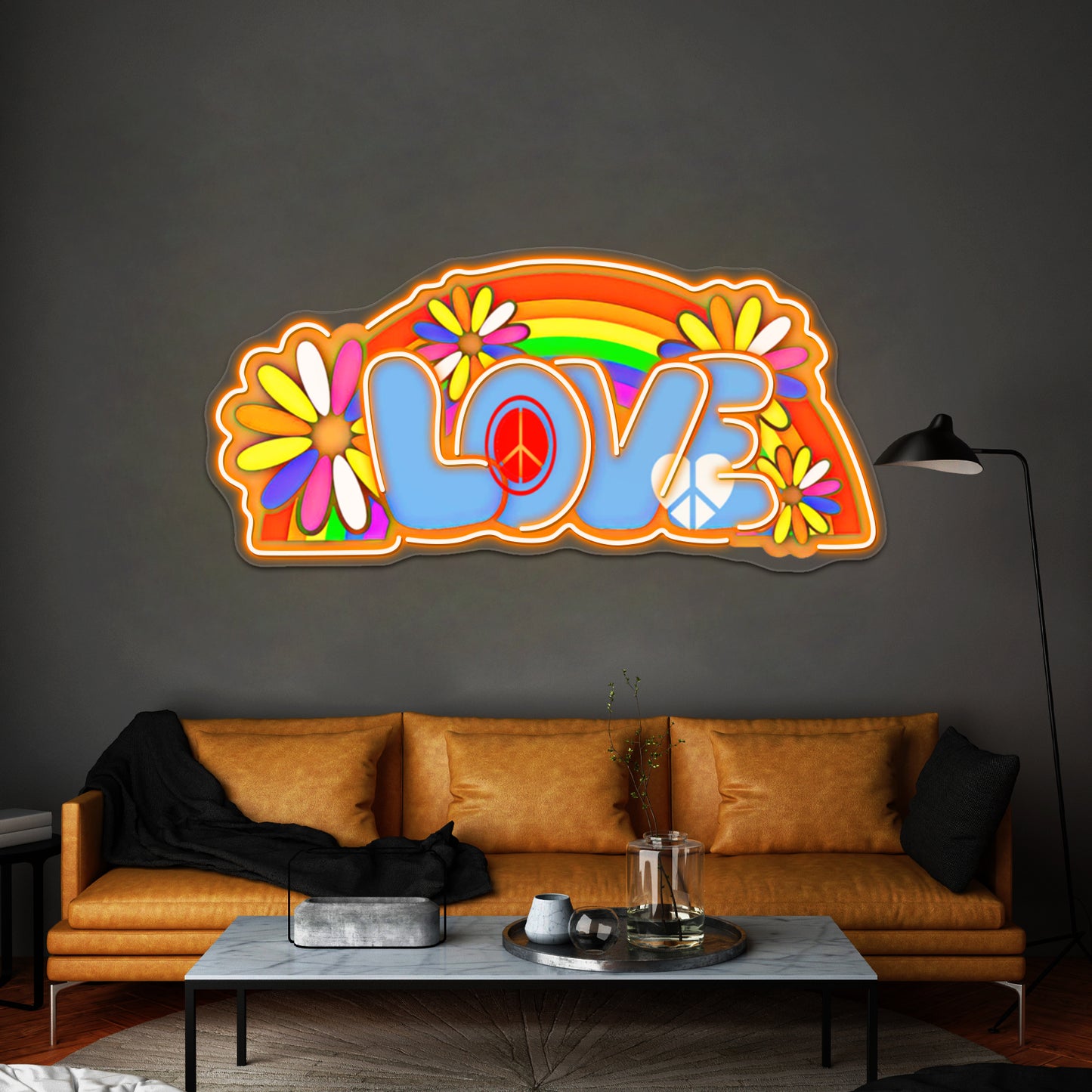 Love Retro Peace Sign Hippy Art Wall Artwork Neon Signs