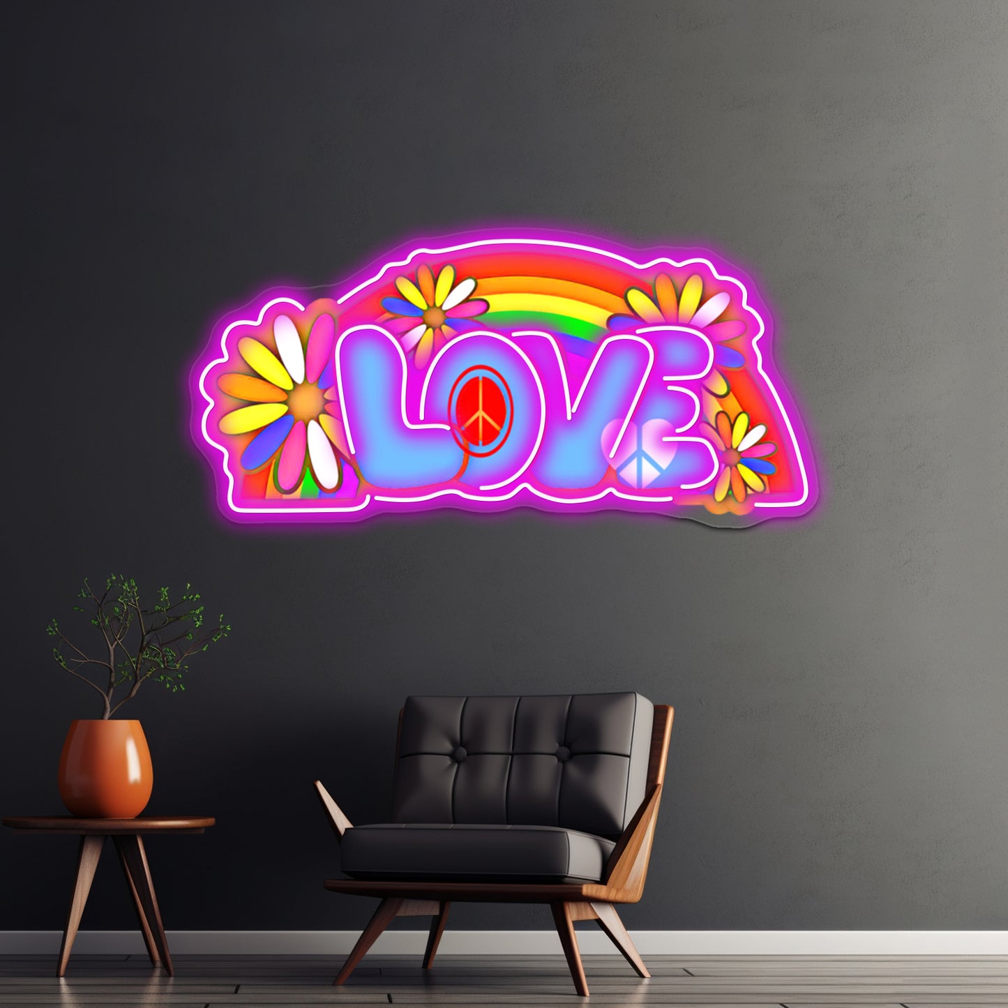 Love Retro Peace Sign Hippy Art Wall Artwork Neon Signs