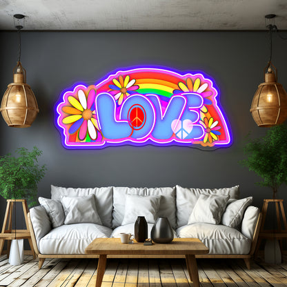 Love Retro Peace Sign Hippy Art Wall Artwork Neon Signs